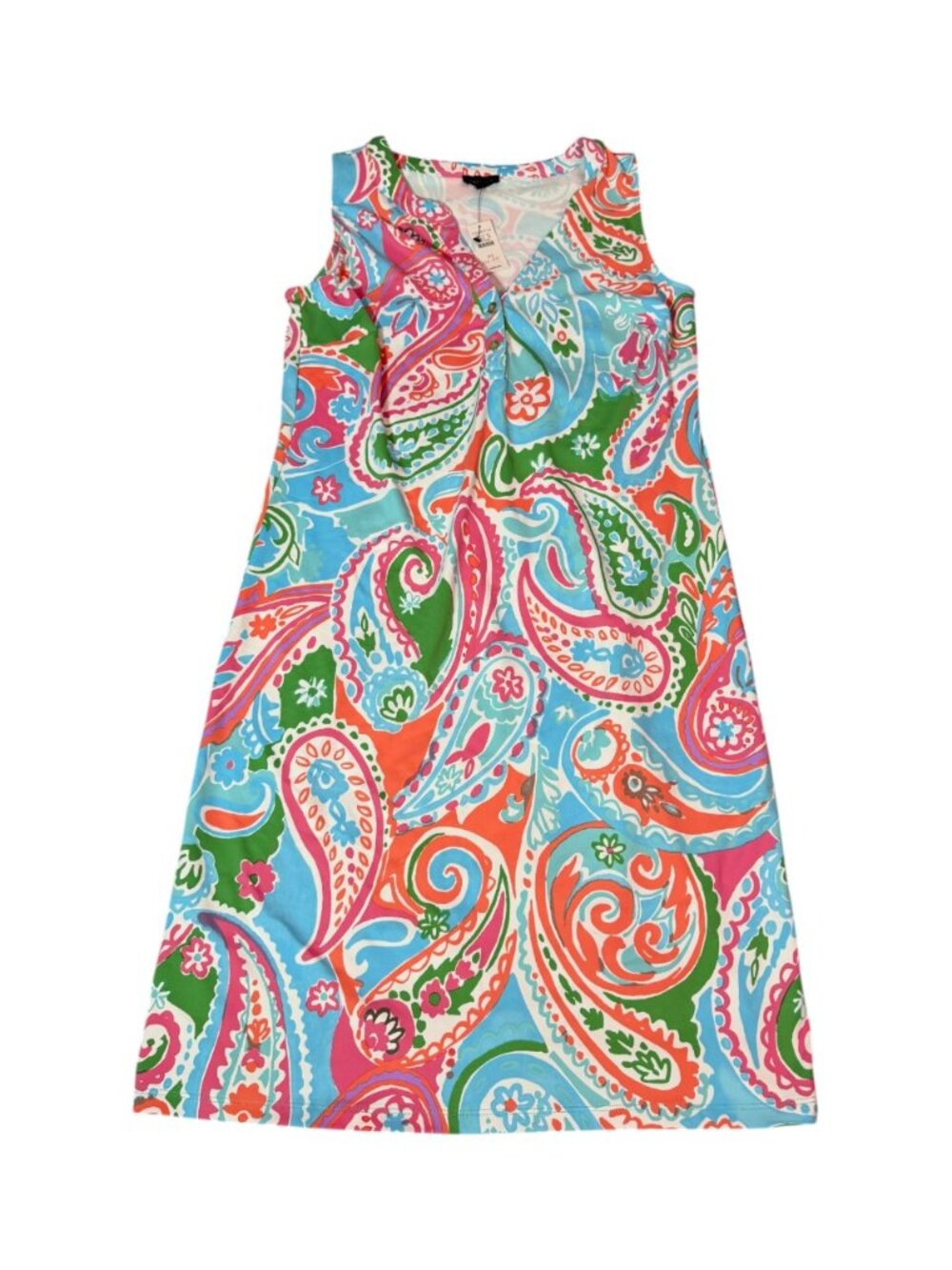 Talbots Paisley Sleeveless Split Neck Knit Shift Dress XS NWT (flaw)